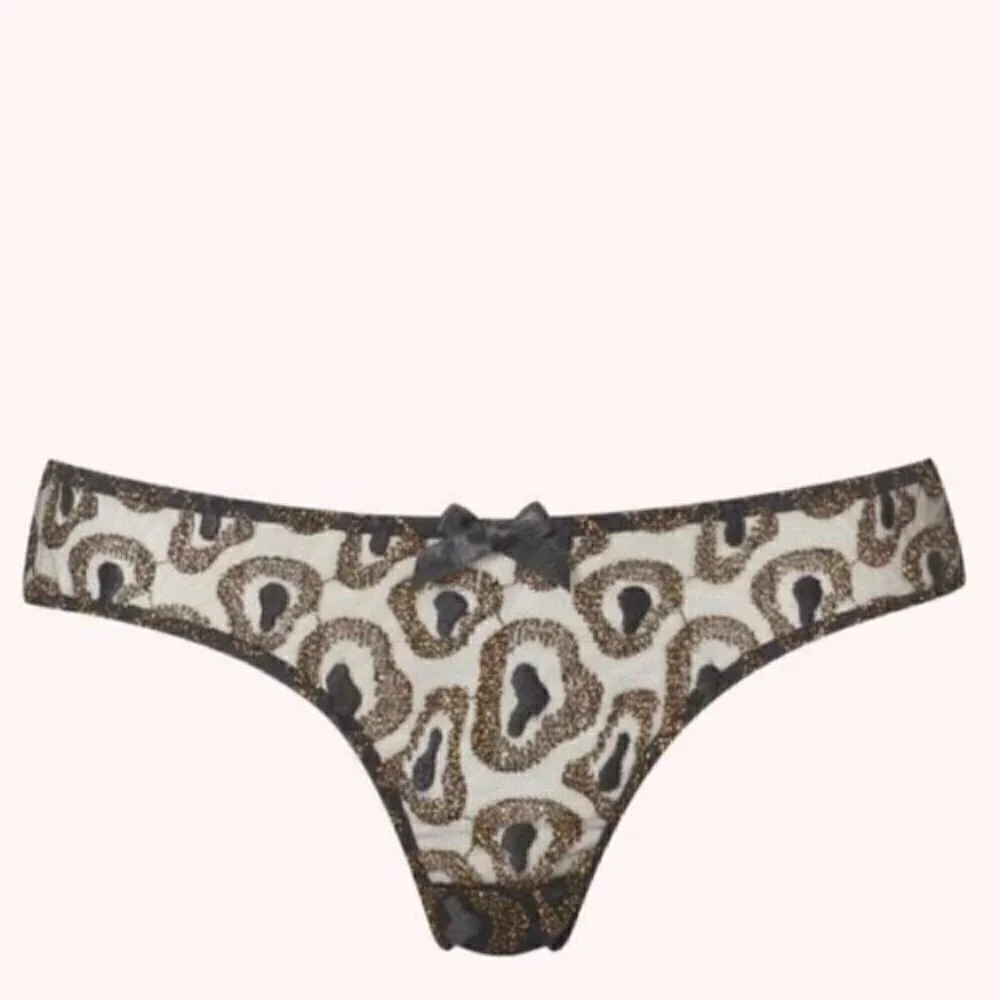 New Agent Provocateur Gina Leopard Print Black/Gold Brief Panties AP 3/Medium